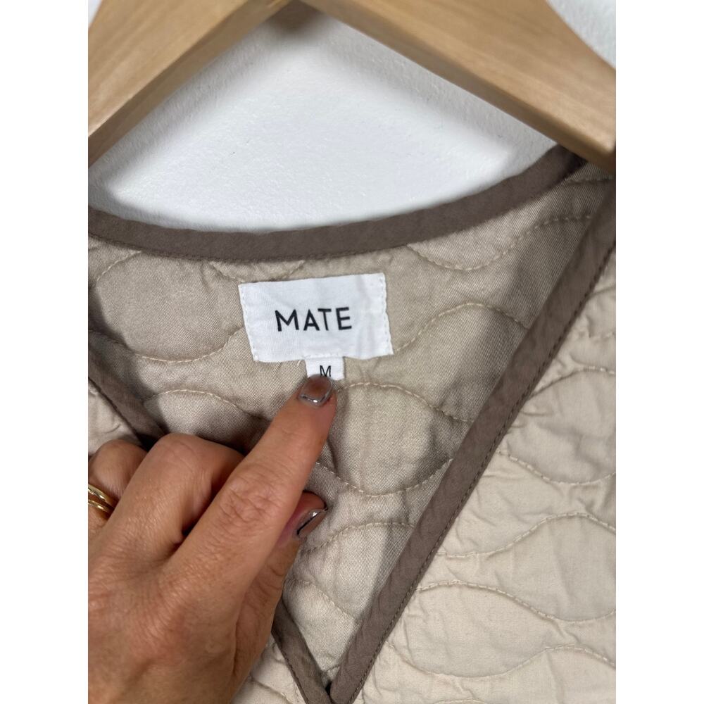 MATE the Label Organic Cotton Quilted Vest - Mushroom (Beige) / Brown Trim - M - Picture 3 of 8